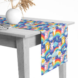 Niedliche Kitty Cats auf Rainbows Girls Geburtstag Kurzer Tischläufer