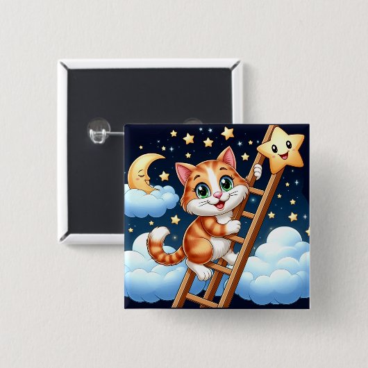 Niedliche Kitty Climbs Ladder zum Mond Button (Vorne & Hinten)