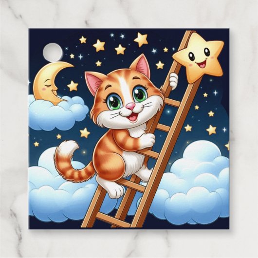 Niedliche Kitty Climbs Ladder zum Mond Geschenkanhänger (Vorderseite)