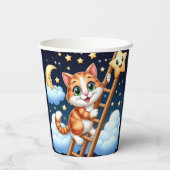 Niedliche Kitty Climbs Ladder zum Mond Pappbecher (Rückseite)