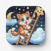 Niedliche Kitty Climbs Ladder zum Mond Pappteller (Vorderseite)