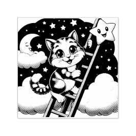 Niedliche Kitty Climbs Ladder zum Mond Permastempel