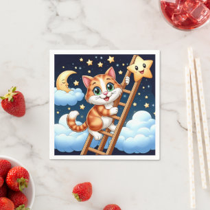 Niedliche Kitty Climbs Ladder zum Mond Serviette