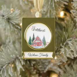 Niedliche Kitty Illustration Banner-Ornament Gold