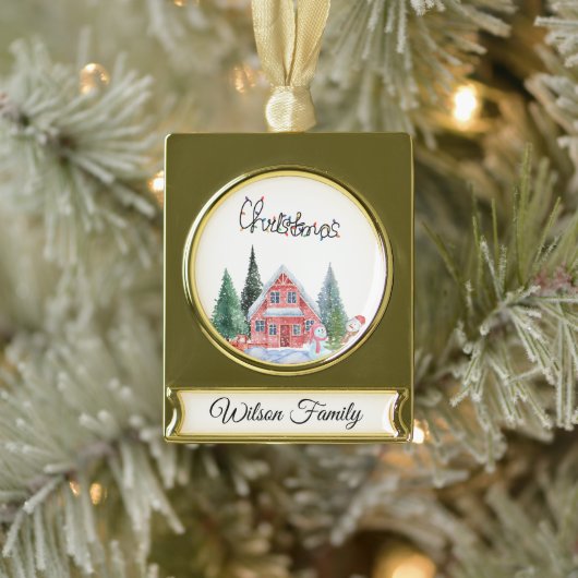 Niedliche Kitty Illustration Banner-Ornament Gold (Baum)