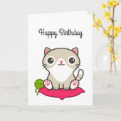 Niedliche Kitty Illustration Karte (Gelbe Blume)