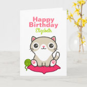 Niedliche Kitty Illustration Karte (Gelbe Blume)