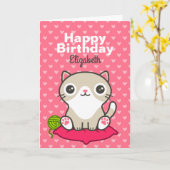 Niedliche Kitty Illustration Karte (Gelbe Blume)