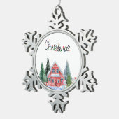 Niedliche Kitty Illustration Schneeflocken Zinn-Ornament (Rechts)