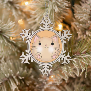 Niedliche Kitty Illustration Schneeflocken Zinn-Ornament