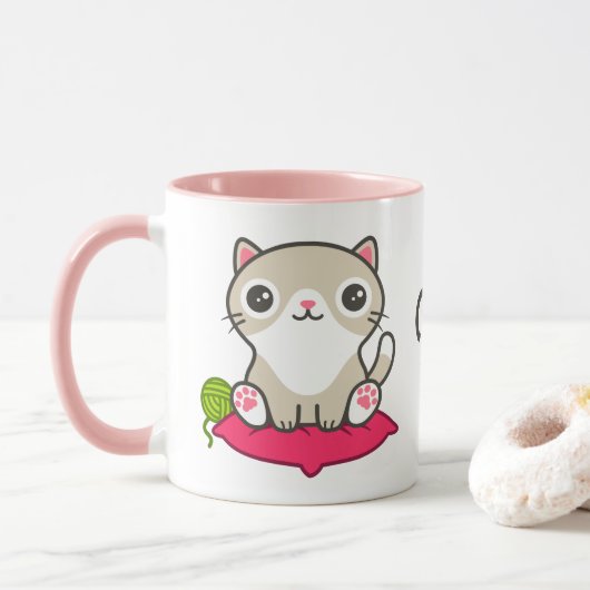 Niedliche Kitty Illustration Tasse (Mit Donut)