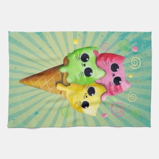 Niedliche Kitty-Katzen-Eiscreme Geschirrtuch (Horizontal)
