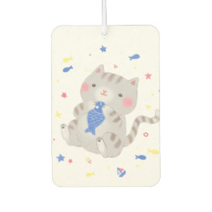 Niedliche Kitty mit Fisch im Sommer Illustration Autolufterfrischer