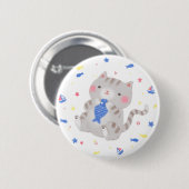 Niedliche Kitty mit Fisch im Sommer Illustration Button (Vorne & Hinten)