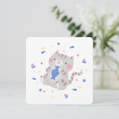 Niedliche Kitty mit Fisch im Sommer Illustration Einladung (Stehend Vorderseite)