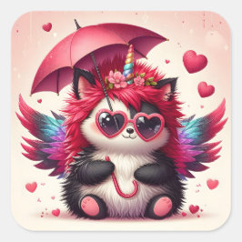 Niedliche Kitty mit Flügeln Quadratischer Aufkleber