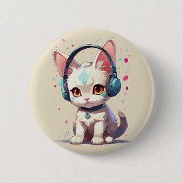 Niedliche Kitty mit Kopfhörer-Charm Button
