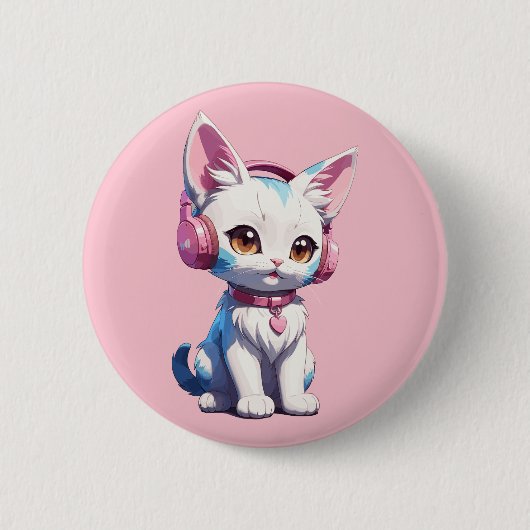 Niedliche Kitty mit Kopfhörer Magie Button (Vorderseite)