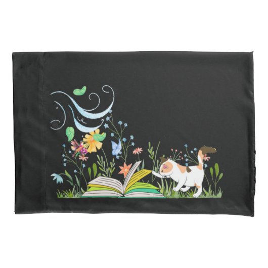 Niedliche Kitty Reading im Garten Kissenbezug (Vorderseite)