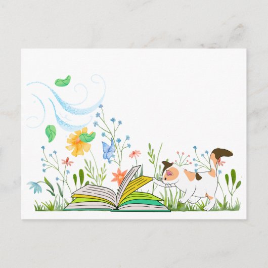 Niedliche Kitty Reading im Garten Postkarte (Vorderseite)
