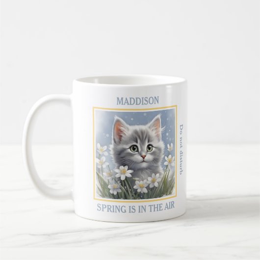Niedliche Kitty Spring Flowers Katzenübername Blau Kaffeetasse (Links)