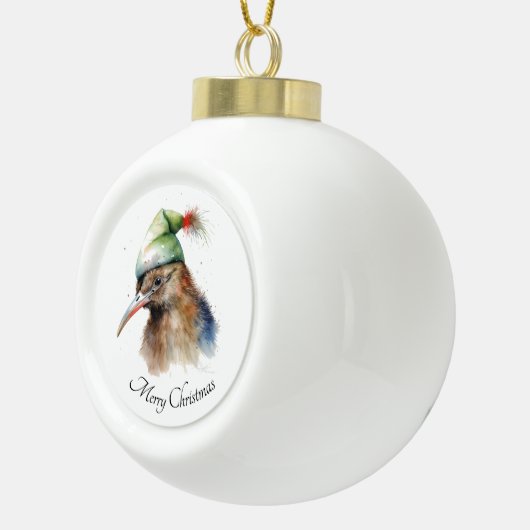 Niedliche Kiwi Bird in Christmas Elf Hat, Brauch Keramik Kugel-Ornament (Rechts)
