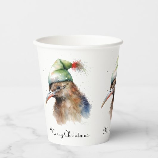 Niedliche Kiwi Bird in Christmas Elf Hat, Brauch Pappbecher (Vorderseite)