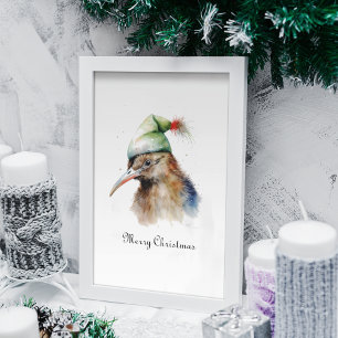 Niedliche Kiwi Bird in Christmas Elf Hat, Brauch Poster
