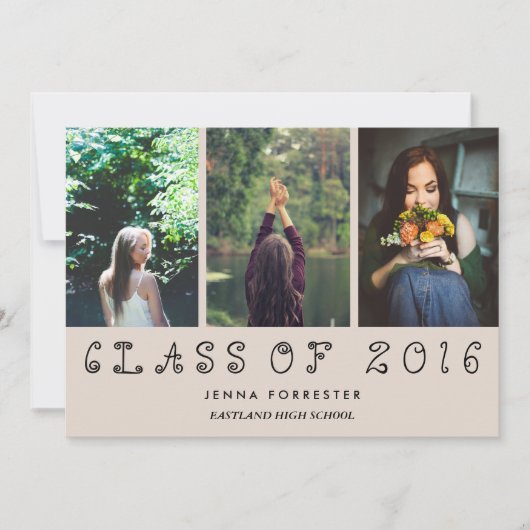 Niedliche Klasse 2016: Drei Fotos-Absolventen Einladung (Vorderseite)