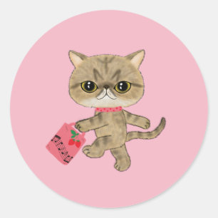Niedliche Klavierkatze Runder Aufkleber