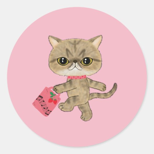 Niedliche Klavierkatze Runder Aufkleber (Vorderseite)