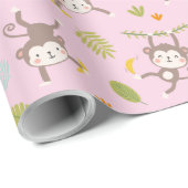 Niedliche kleine Affen mit Bananen und Blättern ro Geschenkpapier (Rolleneckpunkt)