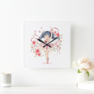 Niedliche kleine Ballerina Quadratische Wanduhr