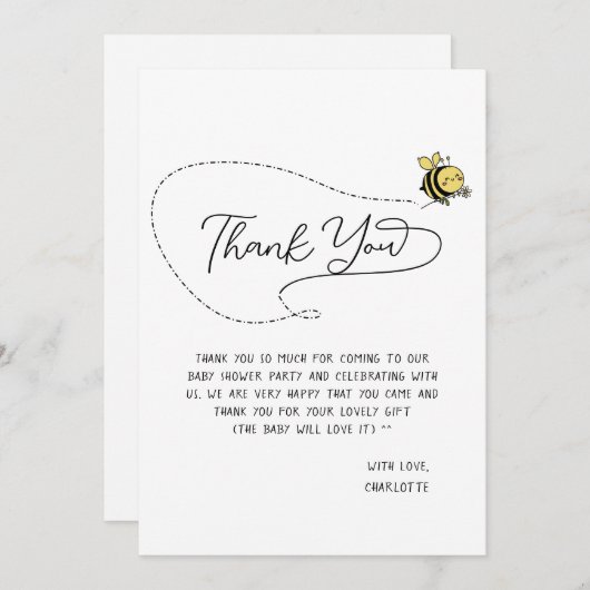 Niedliche Kleine Bee Baby Dusche Dankeskarte (Vorne/Hinten)