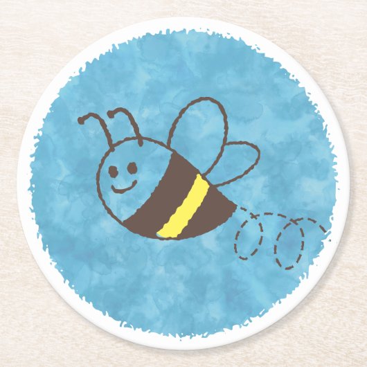 Niedliche Kleine Biene Flying Blue Wassercolor Bab Runder Pappuntersetzer (Vorderseite)