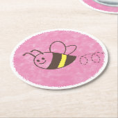 Niedliche Kleine Biene Flying Pink Aquarell Kinder Runder Pappuntersetzer (Angewinkelt)