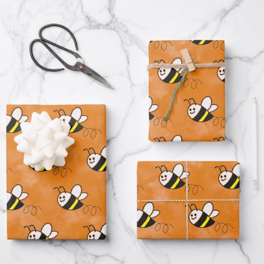 Niedliche Kleine Bienenmuster Wasserfarben Babydus Geschenkpapier Set (Vorderseite)