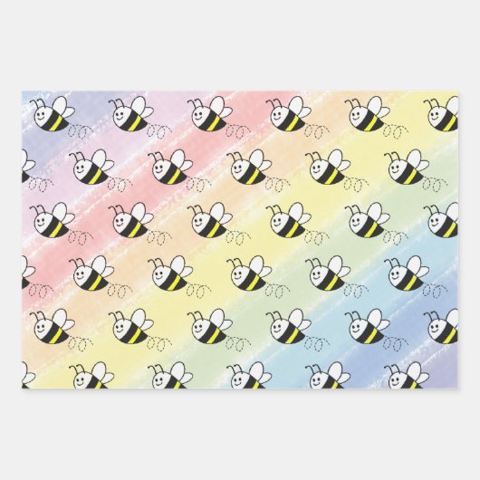 Niedliche Kleine Bienenmuster Wasserfarben Babydus Geschenkpapier Set (Vorderseite)