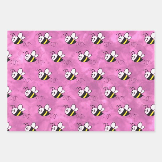 Niedliche Kleine Bienenmuster Wasserfarben Babydus Geschenkpapier Set (Vorderseite 3)