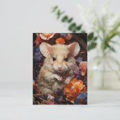 Niedliche kleine braune Maus farbenfrohe Blume Postkarte (Stehend Vorderseite)