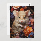 Niedliche kleine braune Maus farbenfrohe Blume Postkarte (Vorne/Hinten)