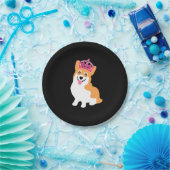 Niedliche kleine Corgi-Prinzessin Wearing eine Pappteller (Party)