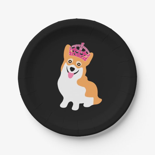 Niedliche kleine Corgi-Prinzessin Wearing eine Pappteller (Vorderseite)