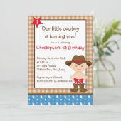 Niedliche kleine Cowboy-Geburtstags-Party Einladung (Stehend Vorderseite)