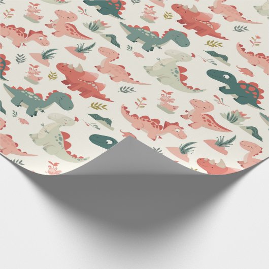 Niedliche kleine Dinosaurier Kinder Geschenkpapier (Ecke)