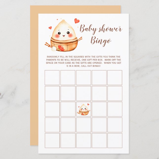 Niedliche Kleine Dumpling Baby Shower Bingo Card (Vorne/Hinten)