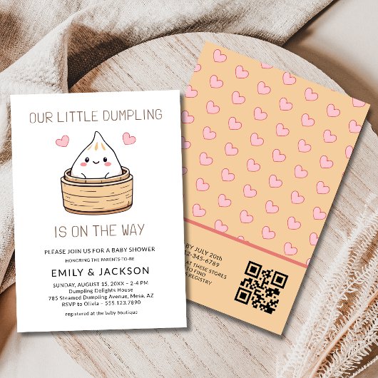 Niedliche Kleine Dumpling QR Code Babydusche Einladung