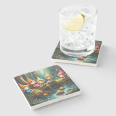 Niedliche kleine Elfen im Fluss Steinuntersetzer (Seitenansicht)