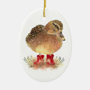 Niedliche kleine Ente in Red Rubber Boots Fun Keramik Ornament
