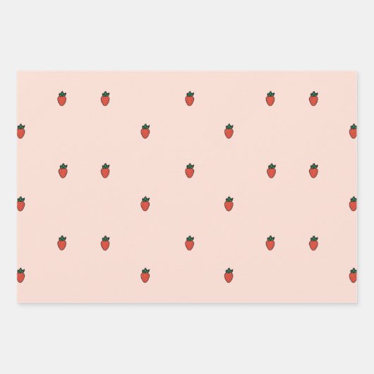 Niedliche kleine Erdbeeren auf rosa Umhüllungspapi Geschenkpapier Set (Vorderseite 3)